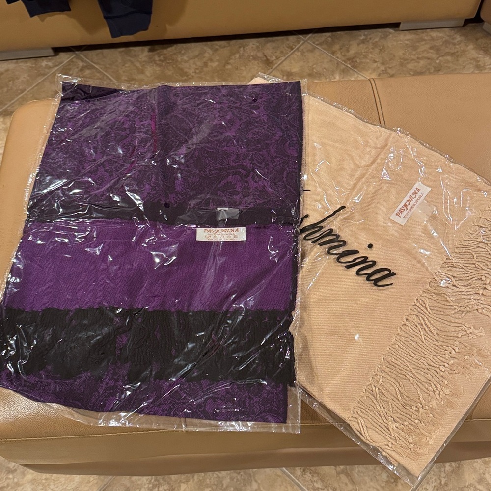 BNWT Pashmina Tan and Purple Scarf Set 2 piece set